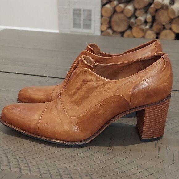 Free Lance Tan Leather Laceless Heeled Oxford Sz 38 - Picture 2 of 12